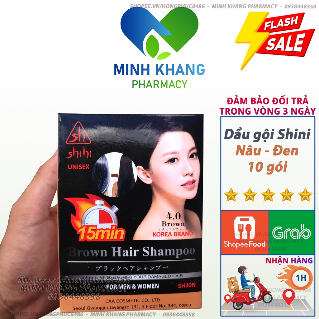 Dầu gội thảo dược Shihi nhuộm tóc đen nâu phủ bạc nhân sâm đều màu tự nhiên sin hair 10 gói Đen Nâu