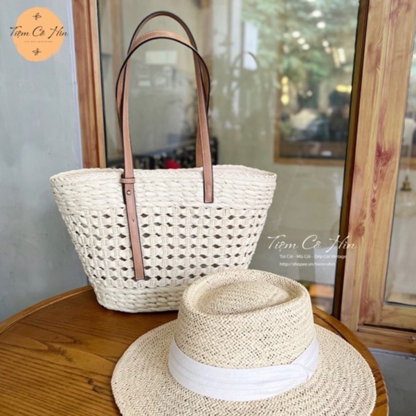 Túi xách cói vintage size to Tiệm Cô Hìn vai siêu tiện lợi ship 1h lỗi 1 đổi 1