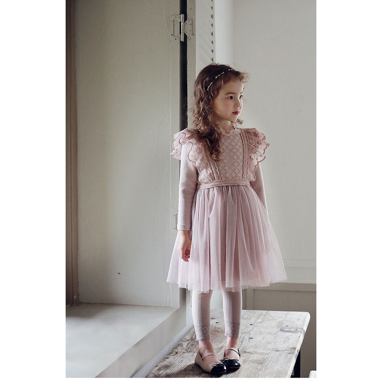 Váy liền ren tay pha nỉ Fuzzy Orca FOVL003 2 màu