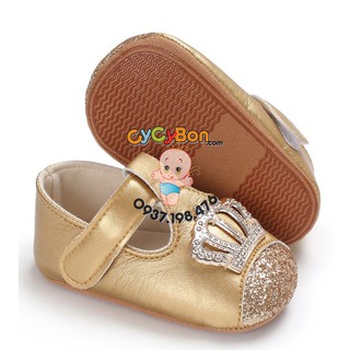 Giày Tập Đi Cho Bé Gái Màu Vàng Kim Đính Vương Miện !