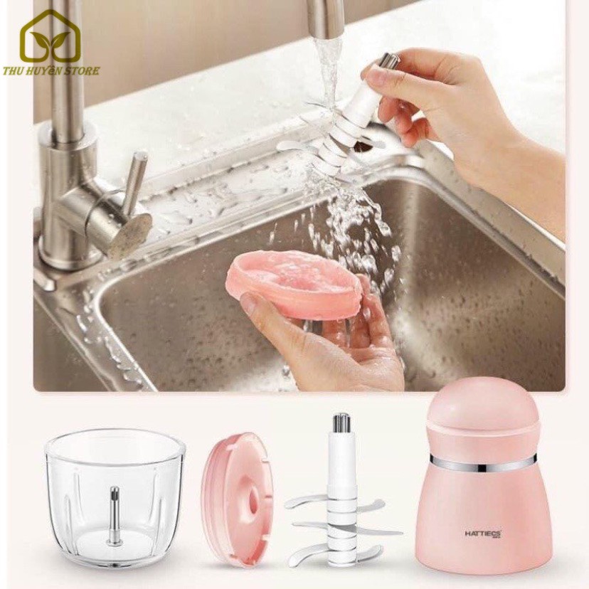 Máy Xay Đa Năng HATTIECS Cầm Tay 6 Lưỡi Dao , Cối Thủy Tinh , Xay Thịt , Xay Đồ Ăn Dặm Cho Bé
