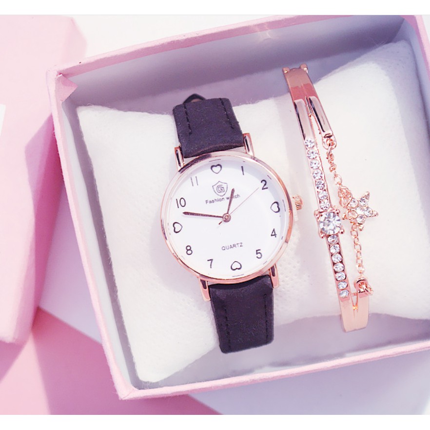 (Ko tặng lắc) Đồng hồ thời trang nữ Fashion Watch W2 dây da lộn mặt số tim | BigBuy360 - bigbuy360.vn