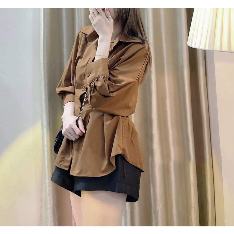 Áo sơ mị trắng thắt eo tiểu thư