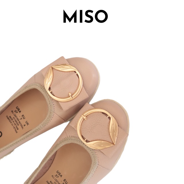 Giày búp bê nữ mũi tròn basic da thật êm mềm phối khoá độc đáo đi làm đi chơi MISO M020