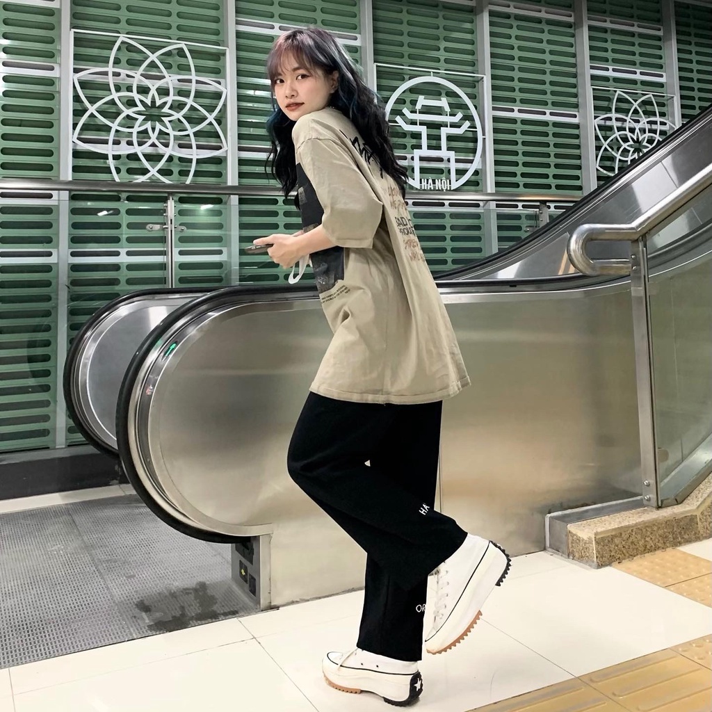 Quần Vải Ống Suông Nam Nữ HAPPYORSAD Line Đen