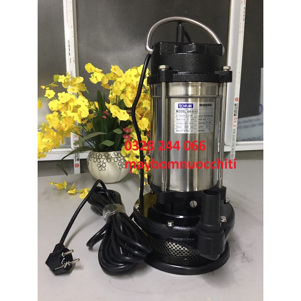 Bơm chìm vỏ inox công suất 0.75kw QDX1.5-32-0.75B , bơm hút nước ao hồ, giếng đào, sông suối, hiệu Techrumi