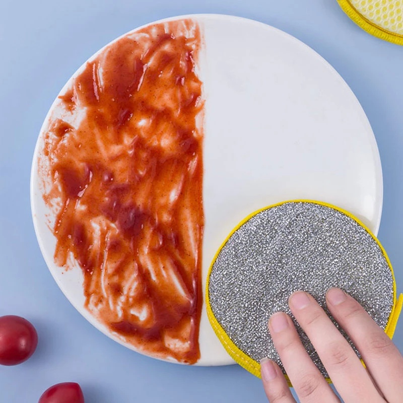 1 Miếng Bọt Biển Rửa Chén Hình Tròn Hai Mặt Đa Năng Không Dính Dầu Màu Sắc Ngẫu Nhiên