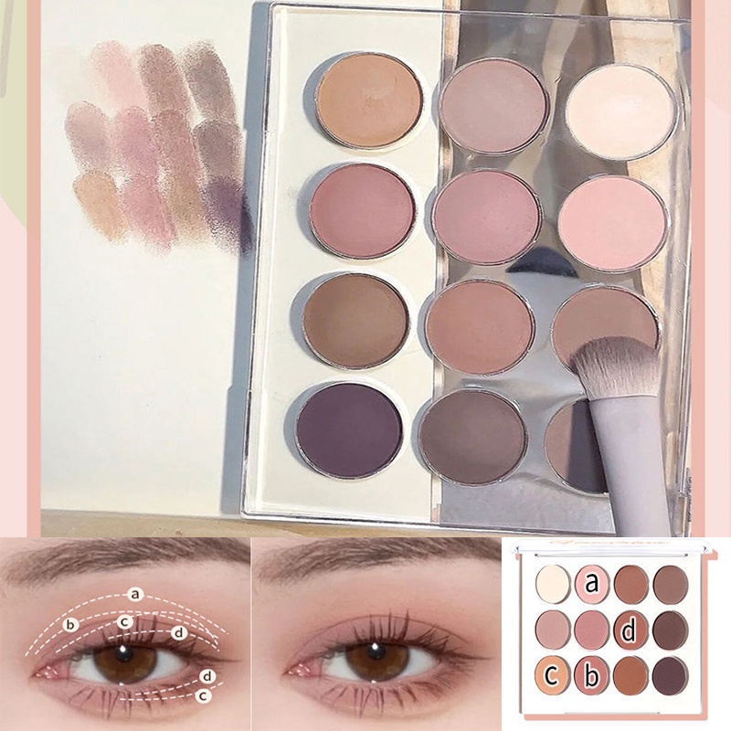 Bảng Phấn Mắt 12 Màu Lì/Lấp Lánh Lâu Trôi Kháng Nước