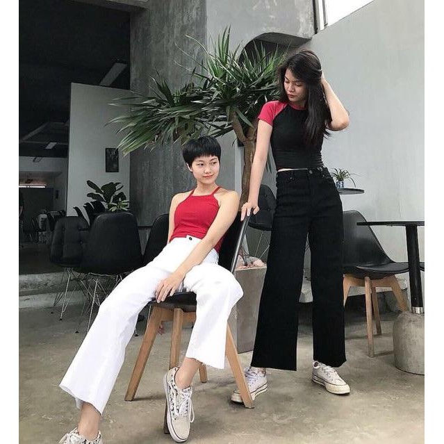 Quần Jean Suông Rộng Trắng Đen Gấu Tua Rua 51