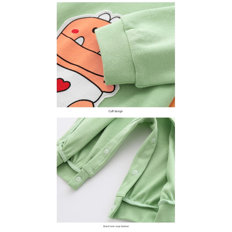 Bộ Áo Liền Quần Cotton Tay Dài In Hình Khủng Long Hoạt Hình One Piece Dễ Thương Cho Bé 0-18 Tháng Tuổi