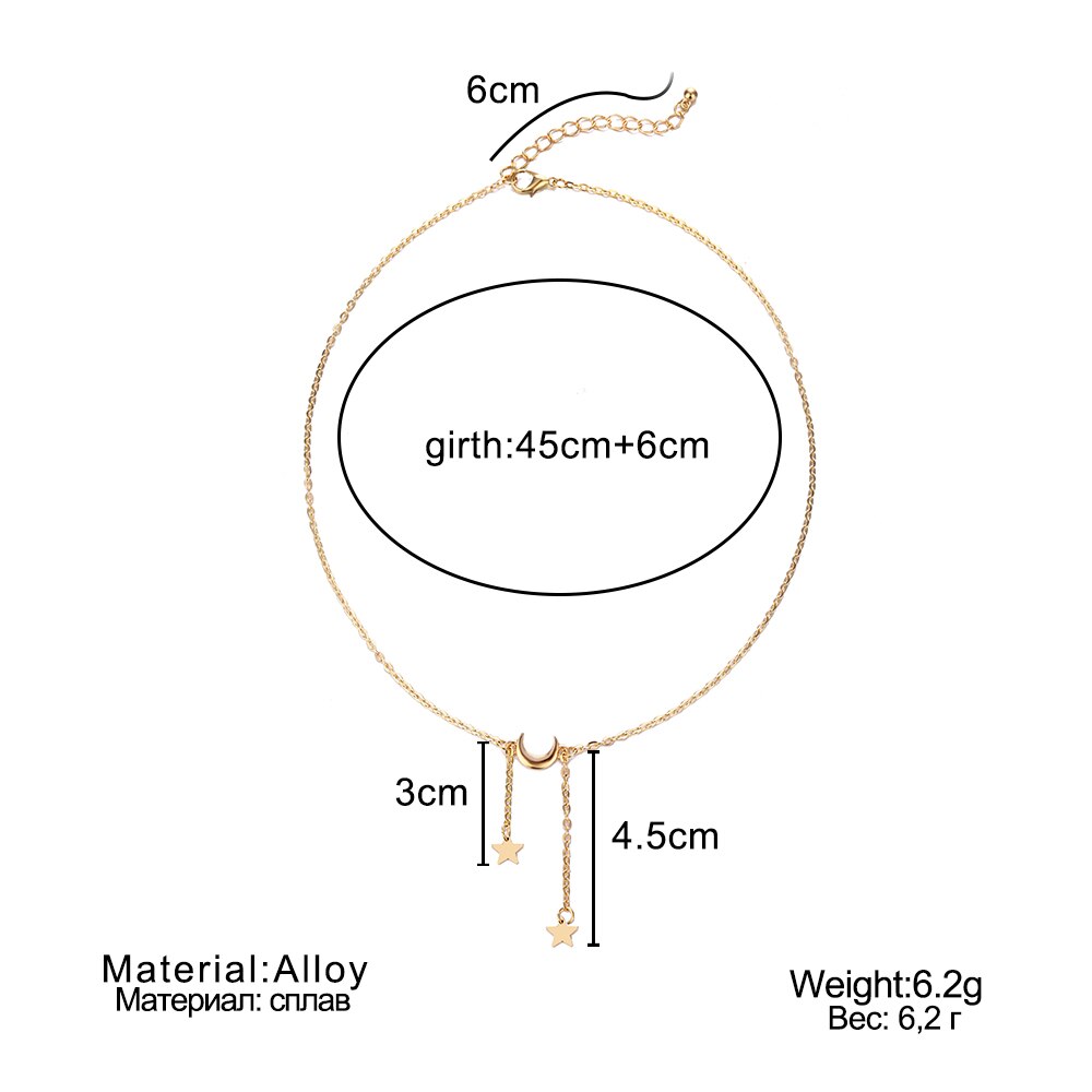 Dây chuyền choker mặt hình ngôi sao và mặt trăng dễ thương cho nữ