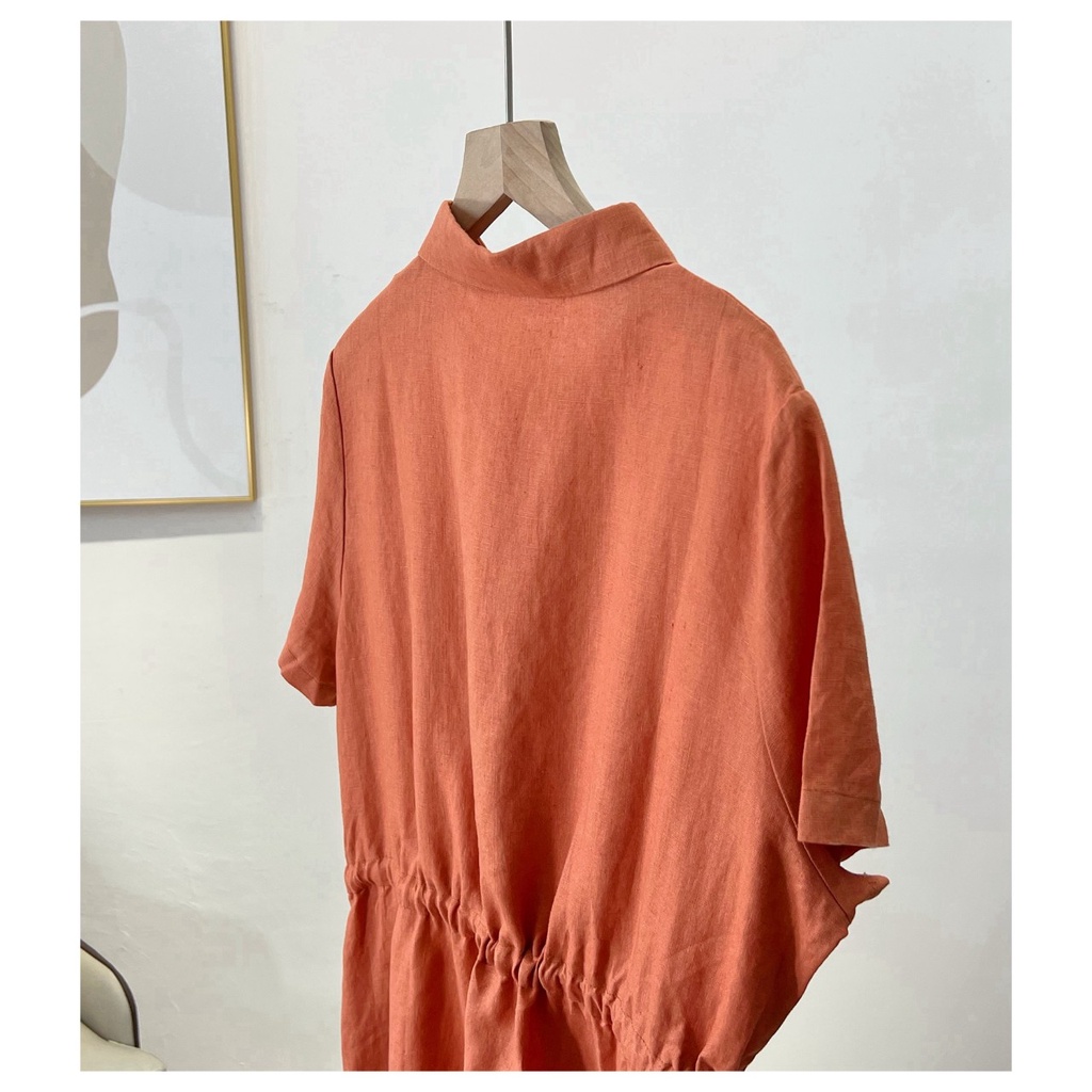 Đầm suông linen form rộng cổ sơ mi không kén dáng mặc,dáng suông vải đũi mềm mát