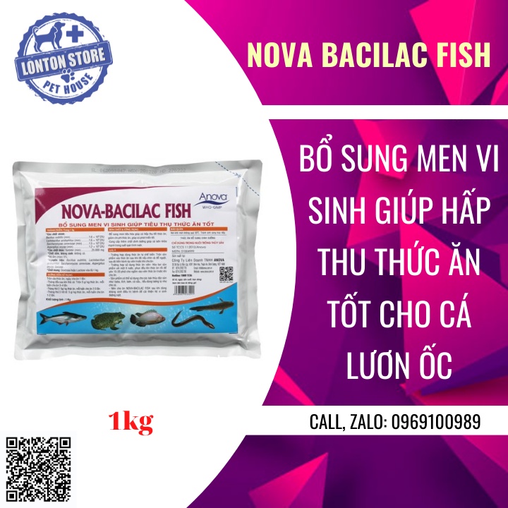 ANOVA Nova Bacilac fish-Bổ sung men tiêu hóa giúp cá hấp thụ tốt thức ăn giúp cá phát triển tốt , Gói 1kg Lonton store