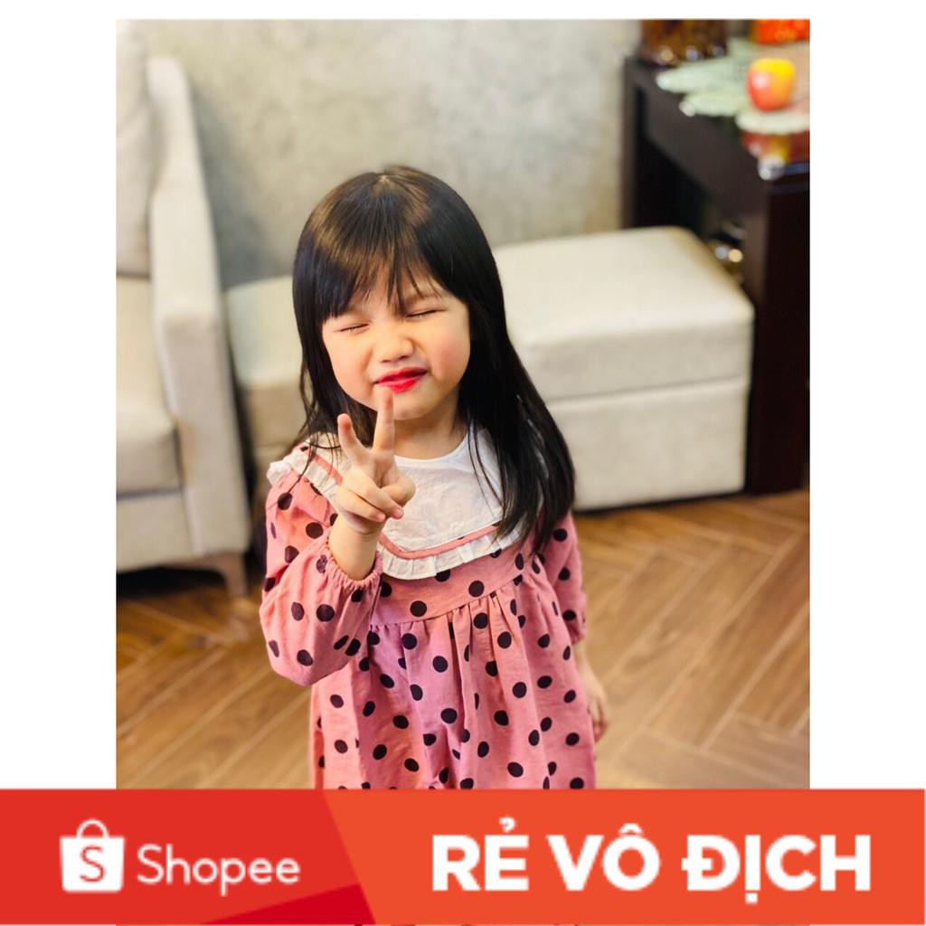 Váy nhung chấm bi tay lỡ  bé gái size 1-7, cho bạn từ 10-23kg. Chất nhung ép siêu đẹp, dáng váy dễ mặc