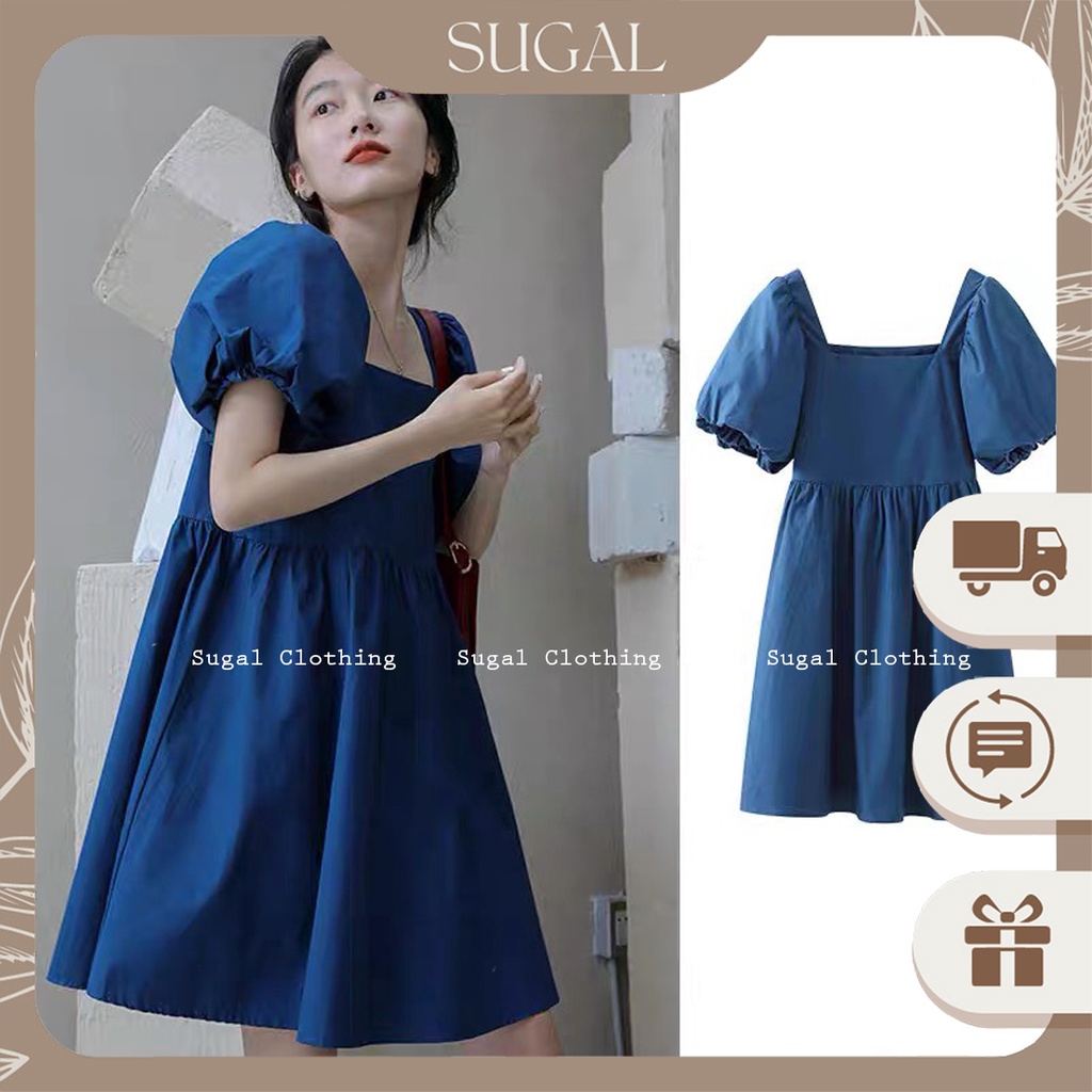 Váy BabyDoll Nữ Cổ Vuông Tay Phồng Dáng Xòe Chun Eo Siêu Xinh Thời Trang Sugal VAY NU 0041V1