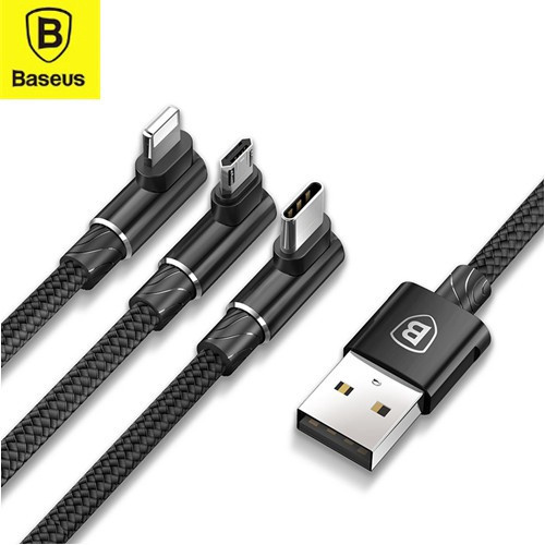 BASEUS MVP Elbow 3.5A 1.2m Lightning 8pin + Type C + Micro USB 3-in-1 Data Charge Cable