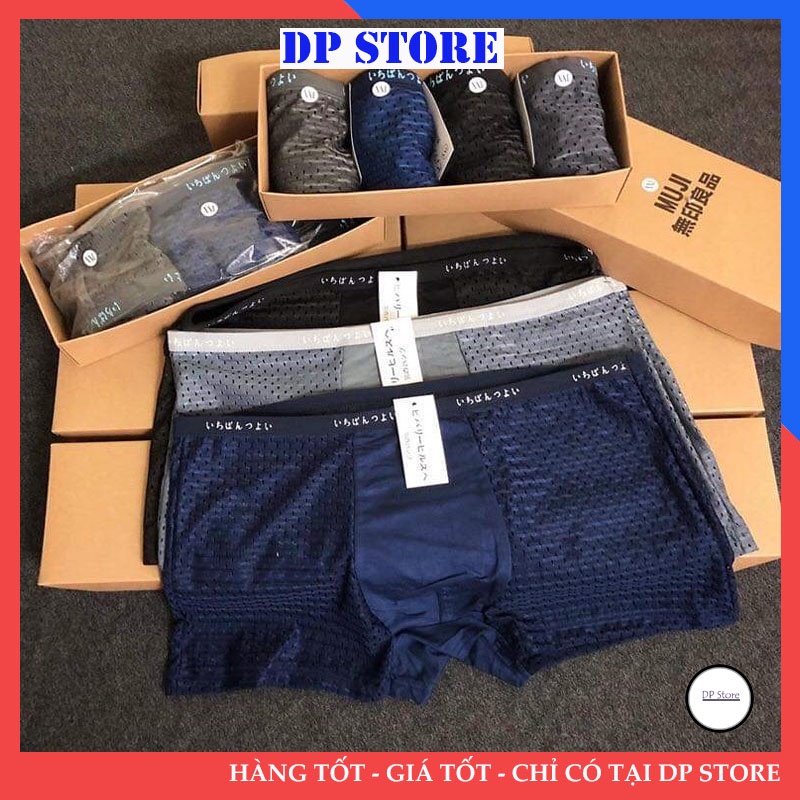 Hộp 4 Quần sịp đùi Nam Quần Sịp boxer Muji Nhật Bản Thông Hơi Thoáng Khí Kháng Khuẩn DPS11