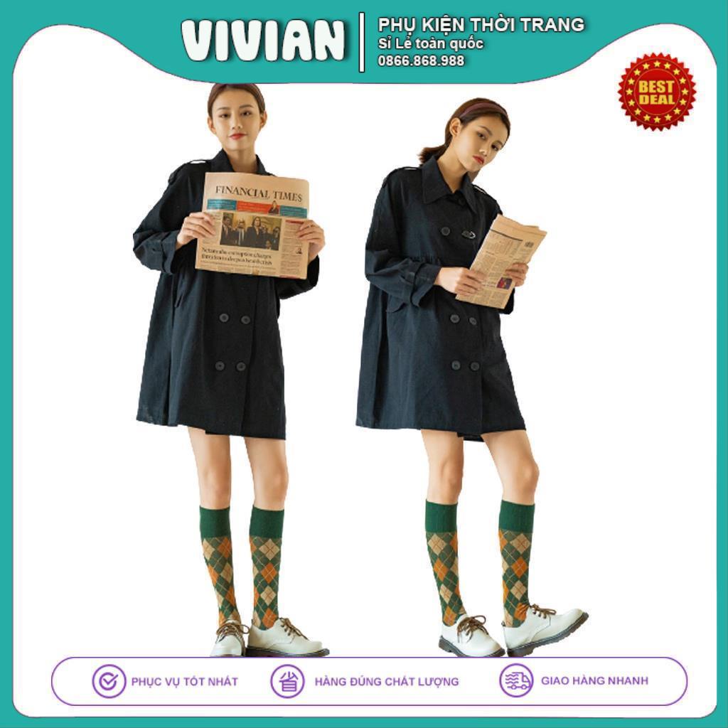 Vớ đùi nữ Vintage Cao cấp dài đêm gối Họa tiết quả trám với sợi Cotton cao cấp mềm và dày dặn