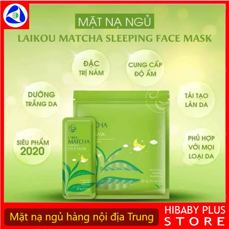 Mặt nạ ngủ Laikou trà xanh dưỡng ẩm trắng da và giảm nám tàn nhang [Hibaby plus]