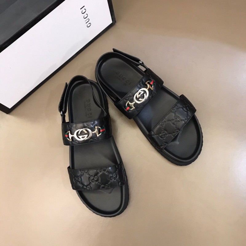 Sandal nam thương hiệu Gucci GG da thật cao cấp thiết kế quai logo độc đáo