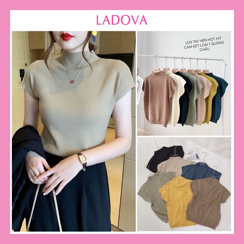 Áo len nữ tay hến dáng rộng ngắn tay cổ lọ 3 phân mềm mịn bo chun eo phong cách Hàn Quốc AL10