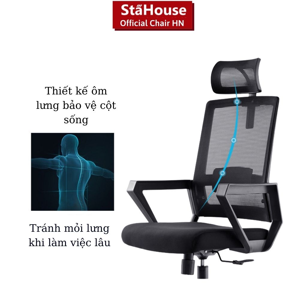 Ghế Văn Phòng Tựa Đầu Chân Xoay, Ghế Công Thái Học Stahouse Official Chair HNGVP-GD403