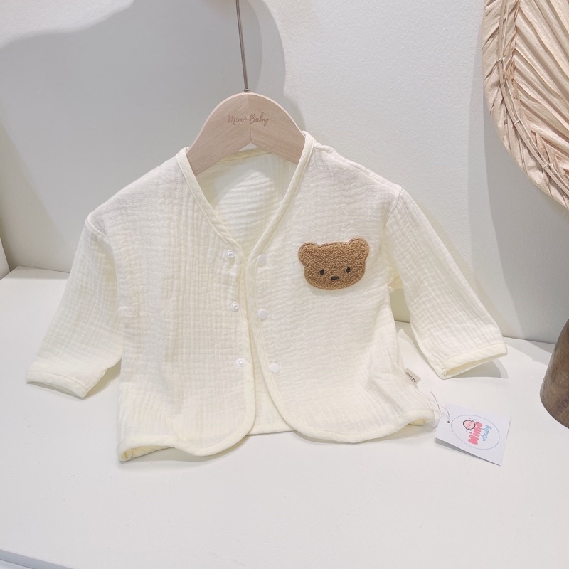 Áo dài tay cổ tim, áo cardigan thu đông đính gấu dễ thương cho bé QA40 Mimo Baby