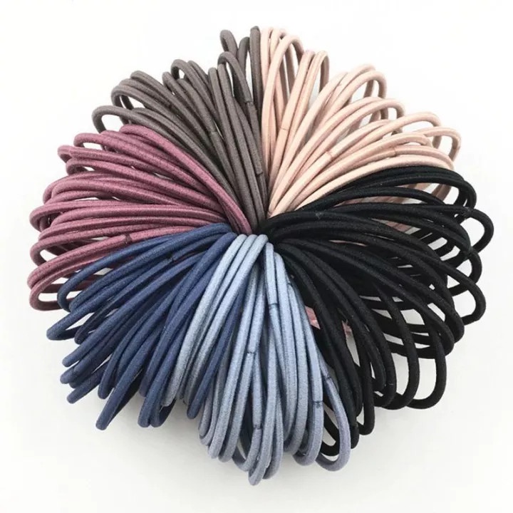 Set 100 dây buộc tóc nhiều màu co dãn kèm túi Zip phong cách Hàn Quốc