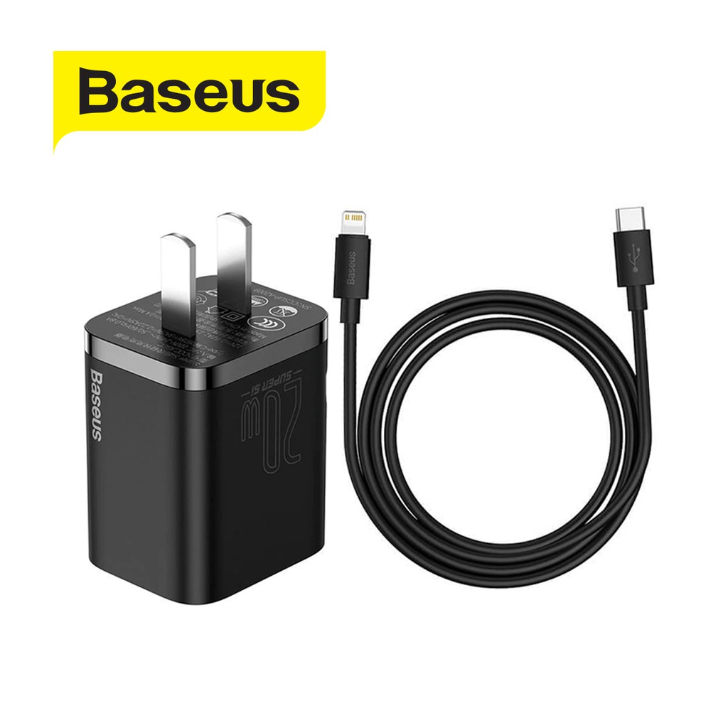 Bộ sạc nhanh Baseus Super Si sạc nhanh 3A/PD 20W nhỏ gọn tiện lợi, dành cho iPhone/iPad...(kèm cáp Type-C to Lightning)
