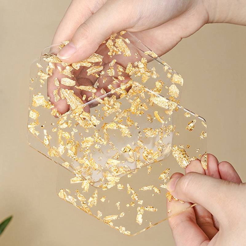 Tấm lót cốc nước bằng acrylic gold foil coastercách nhiệt chống trượt tiện dụng cho nhà bếp