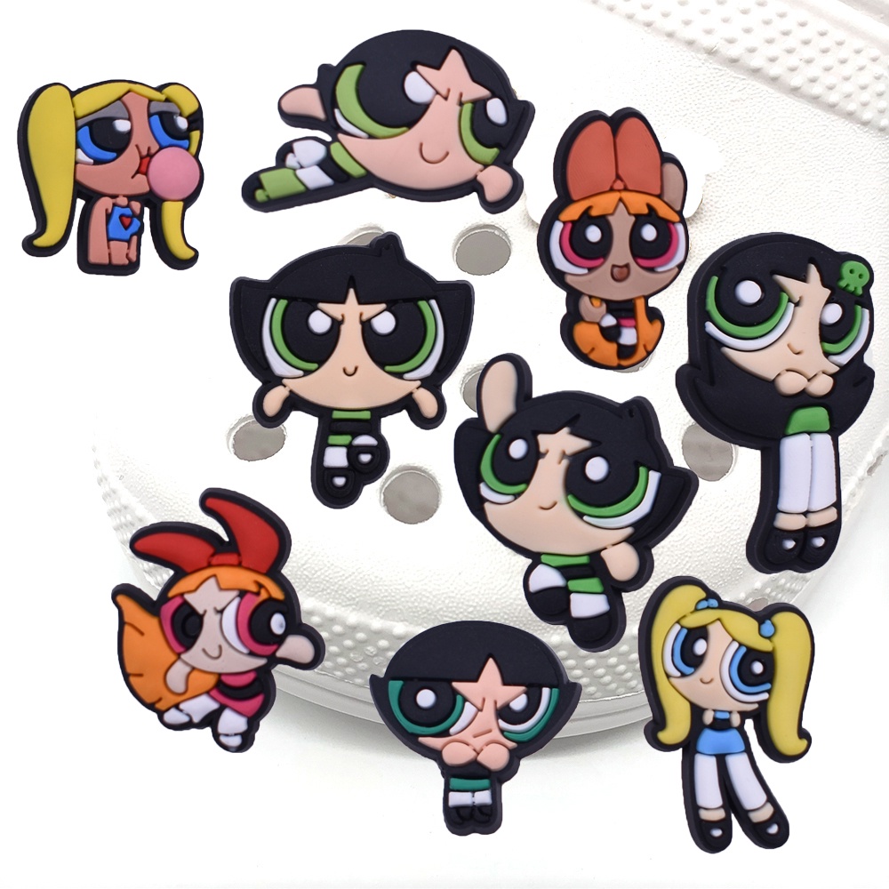 1 Cái Powerpuff Girls Croc Jibitz Charm Shoes Accessorie Croccs Jibbit Bae Clog Pin Trang Trí Dép Cho Nữ