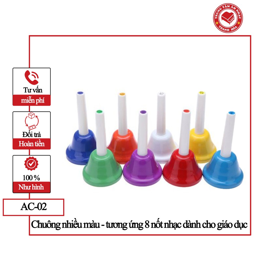 Chuông Dành cho giáo dục - Chuông cầm tay nhiều màu 8 nốt nhạc bằng kim loại