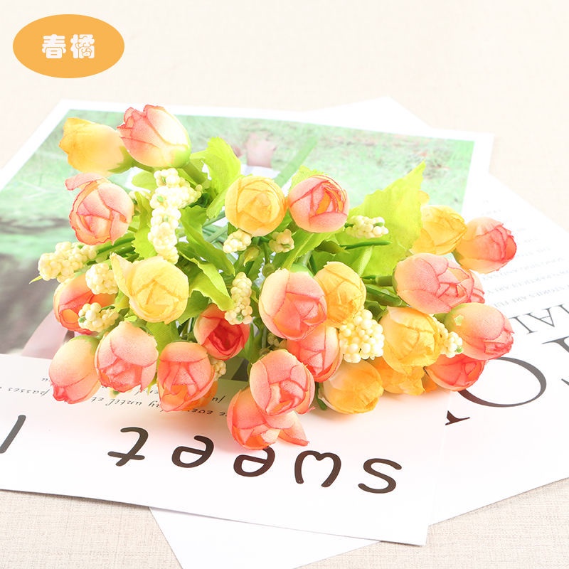 Bó Hoa Hồng Nhân Tạo Mini Bằng Lụa Cho Trang Trí Phòng Khách