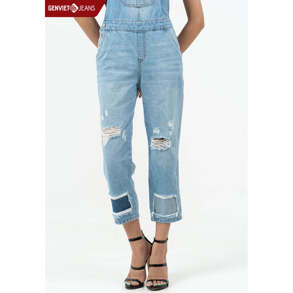 Quần yếm jeans dài Nữ TY104J825 GENVIET