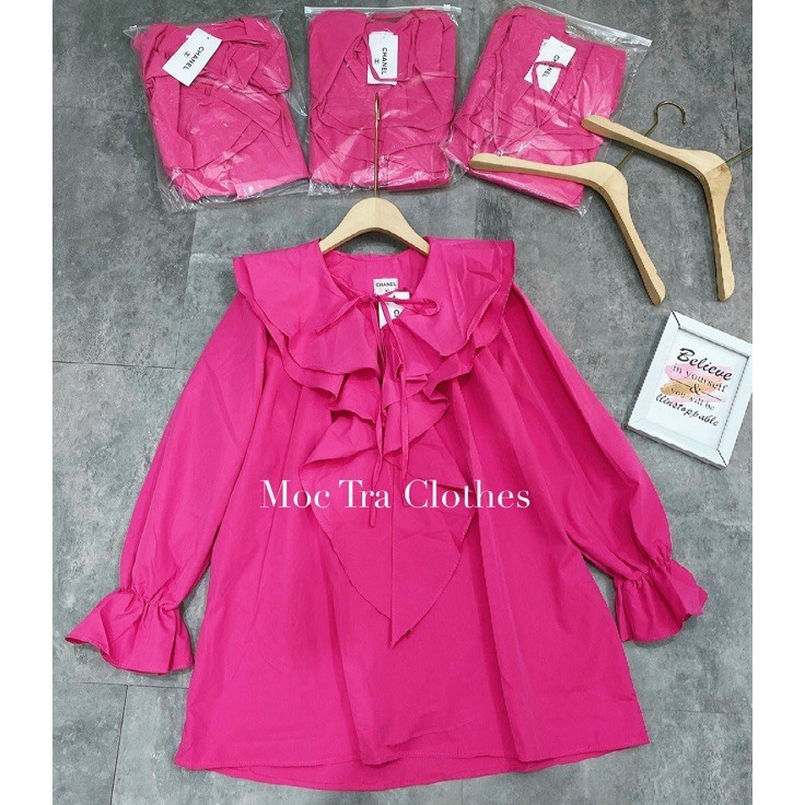 Áo sơ mi phối bèo tiểu thư dáng thụng rộng 2 màu siêu xinh, Áo váy nữ phong cách trẻ trung năng động hàng đẹp | BigBuy360 - bigbuy360.vn