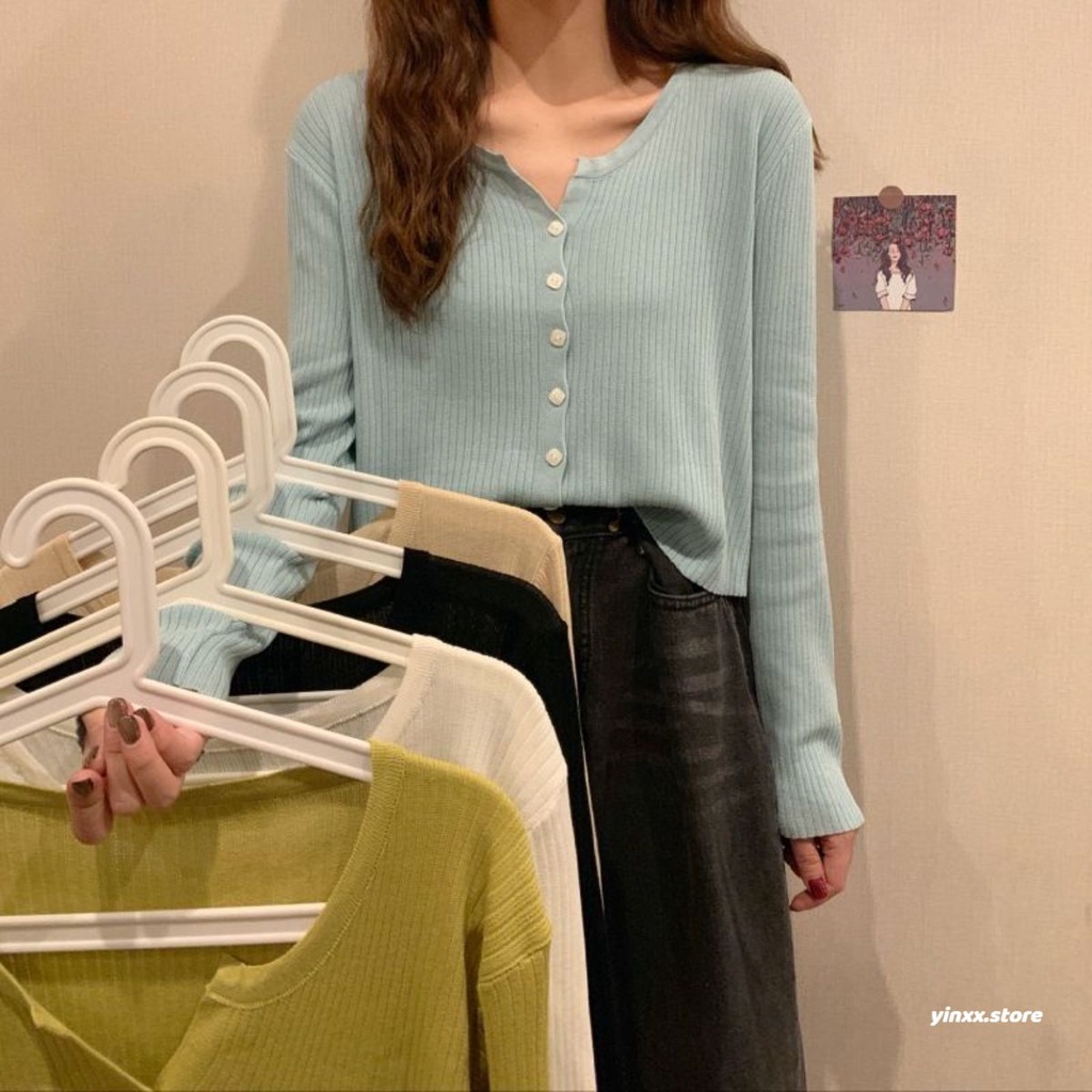 Áo Khoác Cardigan nữ tay dài cúc vuông cá tính khác lạ hàn quốc