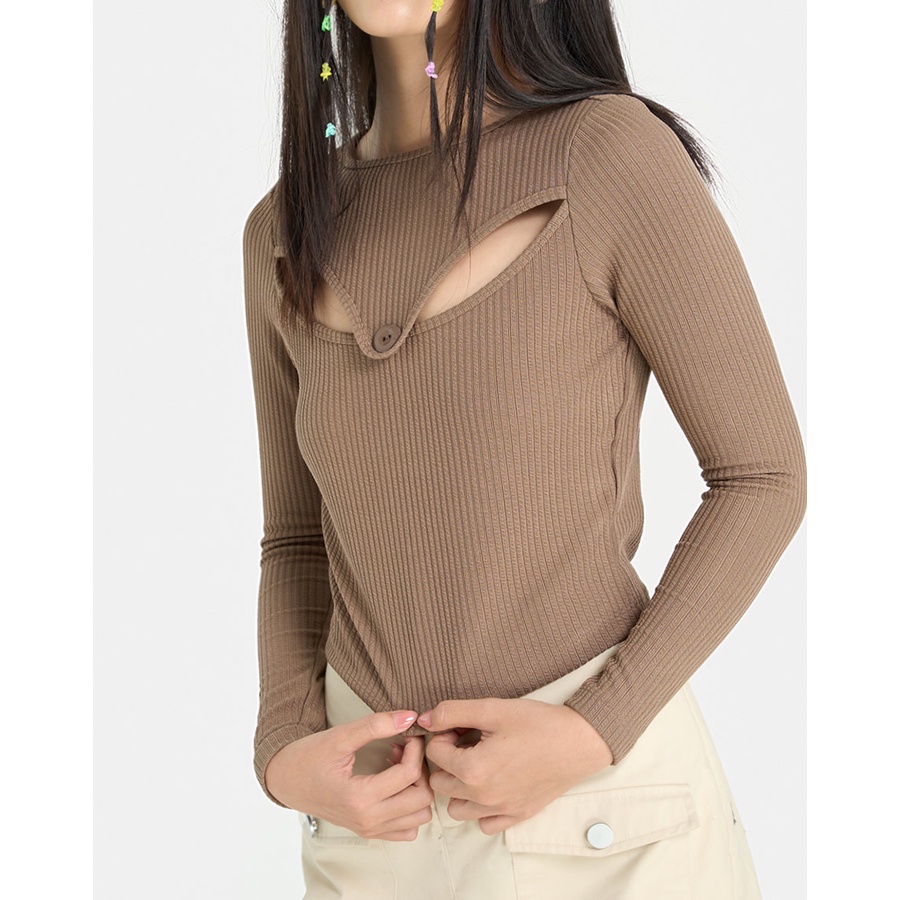 Áo Thun Thời Trang JUNO Gân Tay Dài Thiết Kế Cutout JNATH035