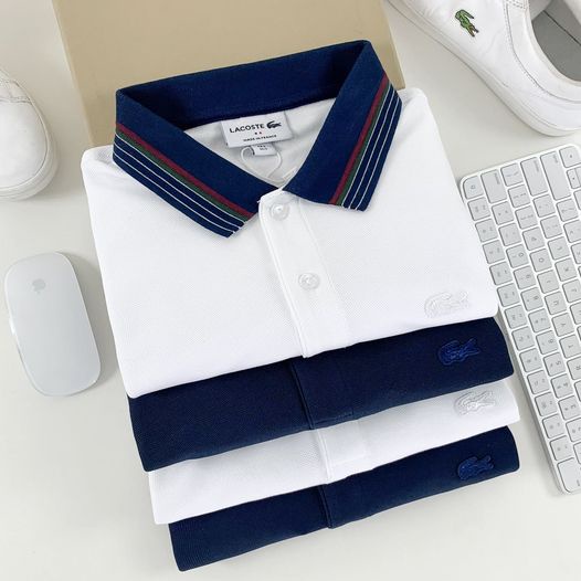 Áo Thun Nam Polo Cá Sấu LACOSTE LINE VIỀN CỔ có cổ tay ngắn Full Pack, tem, tag, code