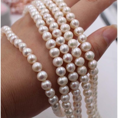 Dây Nguyên Liệu Ngọc Trai Hạt Màu Trắng Gần Tròn 7-8mm Độ Sáng 3A - Ngọc Trai Trường Thịnh