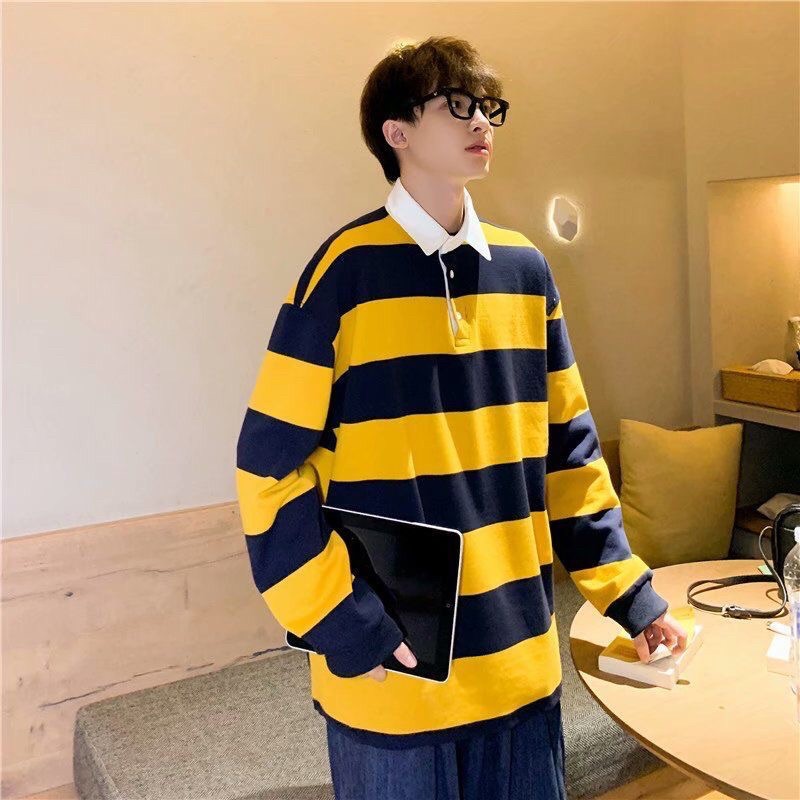Áo sweater cổ polo kẻ