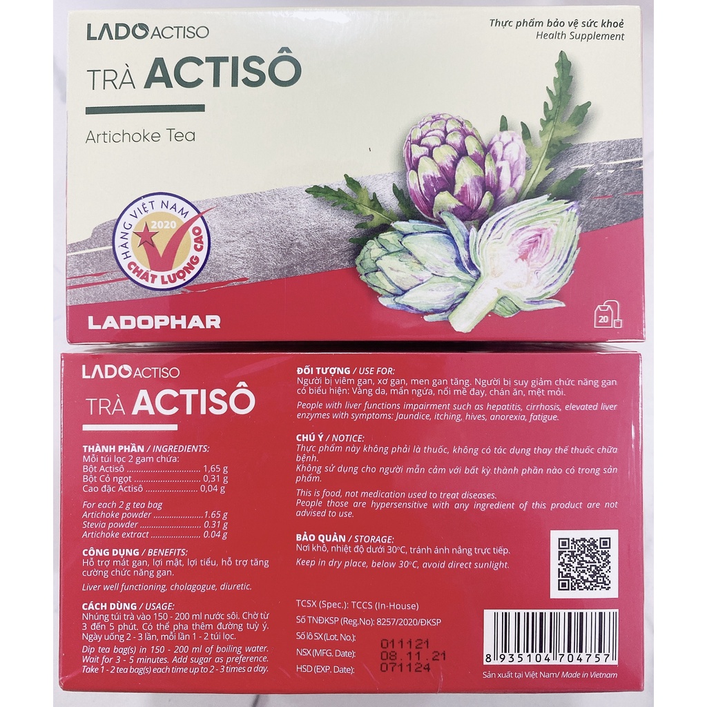 Trà Atiso túi lọc Actiso Đà Lạt Ladophar Hộp 20 gói