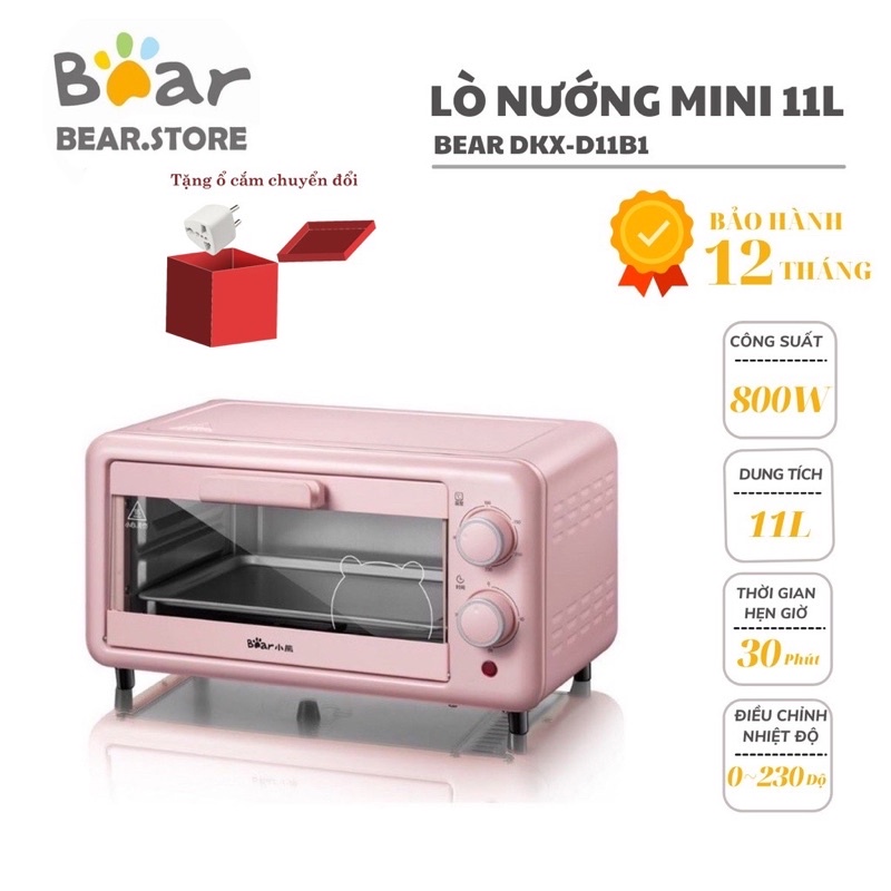 Lò Nướng Mini BEAR Đa Năng BEAR D11B1 Màu Hồng 11L - Bảo Hành 12 Tháng