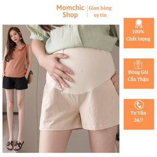 Quần bầu sooc đũi siêu mịn mát có đáp bụng và chun điều chỉnh thoải mái