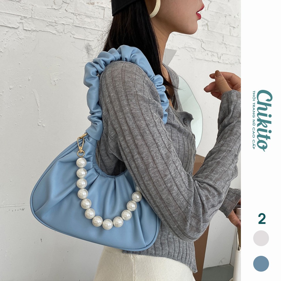 CHIKITO | Túi Nữ Đeo Vai Hobo Xếp Ly Cổ Điển - Túi Da PU Đám Mây Kèm Quai Ngọc Thanh Lịch Quảng Châu