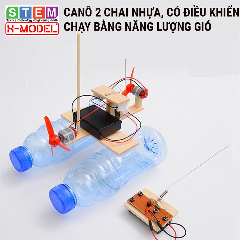 Đồ chơi sáng tạo STEM Ca nô gỗ 2 chai nhựa, có điều khiển X-MODEL ST66 cho bé, Đồ chơi trẻ em DIY [Giáo dục STEM, STEAM]