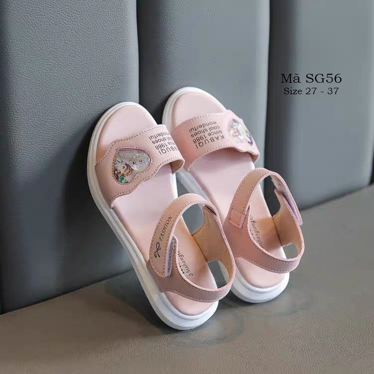 Sandal bé gái 3 - 12 tuổi quai ngang họa tiết Elsa Anna da mềm quai hậu thời trang phong cách Hàn Quốc SG56