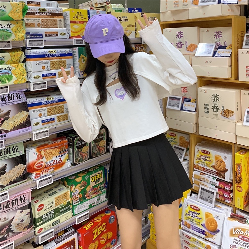 【ZHELIHANGFEI】Áo Thun Tay Dài Form Rộng Lưng Cao Dễ Phối Đồ