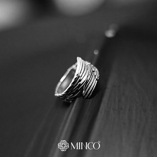 Nhẫn Nam Wings cao cấp Unisex Minco Accessories thiết kế họa tiết đôi cánh tinh xảo độc đáo màu bạc 925 - NT75