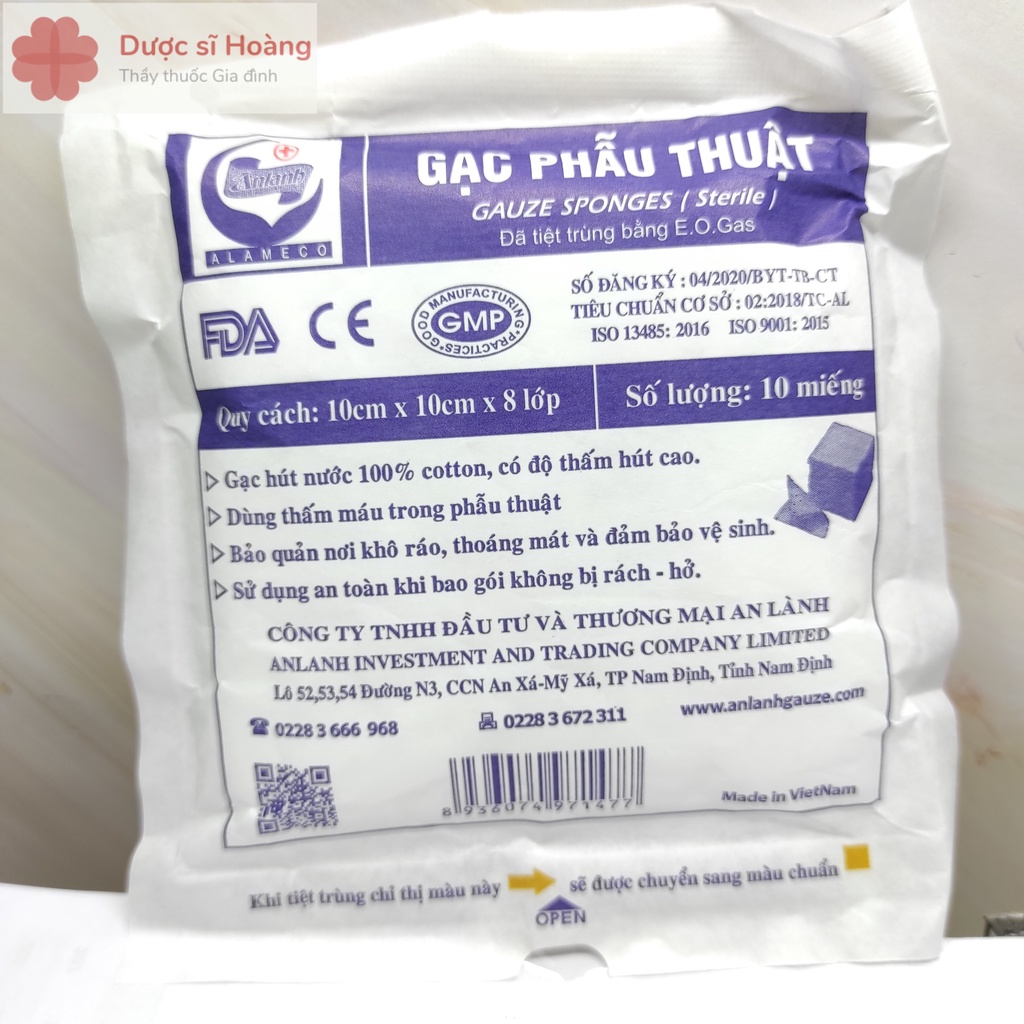 [10 miếng ] Gạc Phẫu Thuật 10cm x10cm x8 Lớp Gạc Tiệt Trùng An Lành