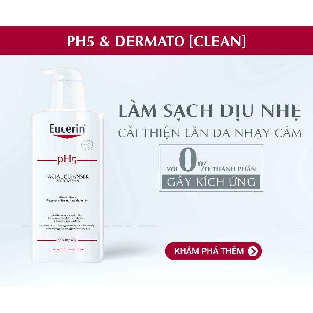 Sữa Rửa Mặt Eucerin PH5 Facial Cleanser Sensitive Skin 100ml - 400ml, Cho Da Nhạy Cảm